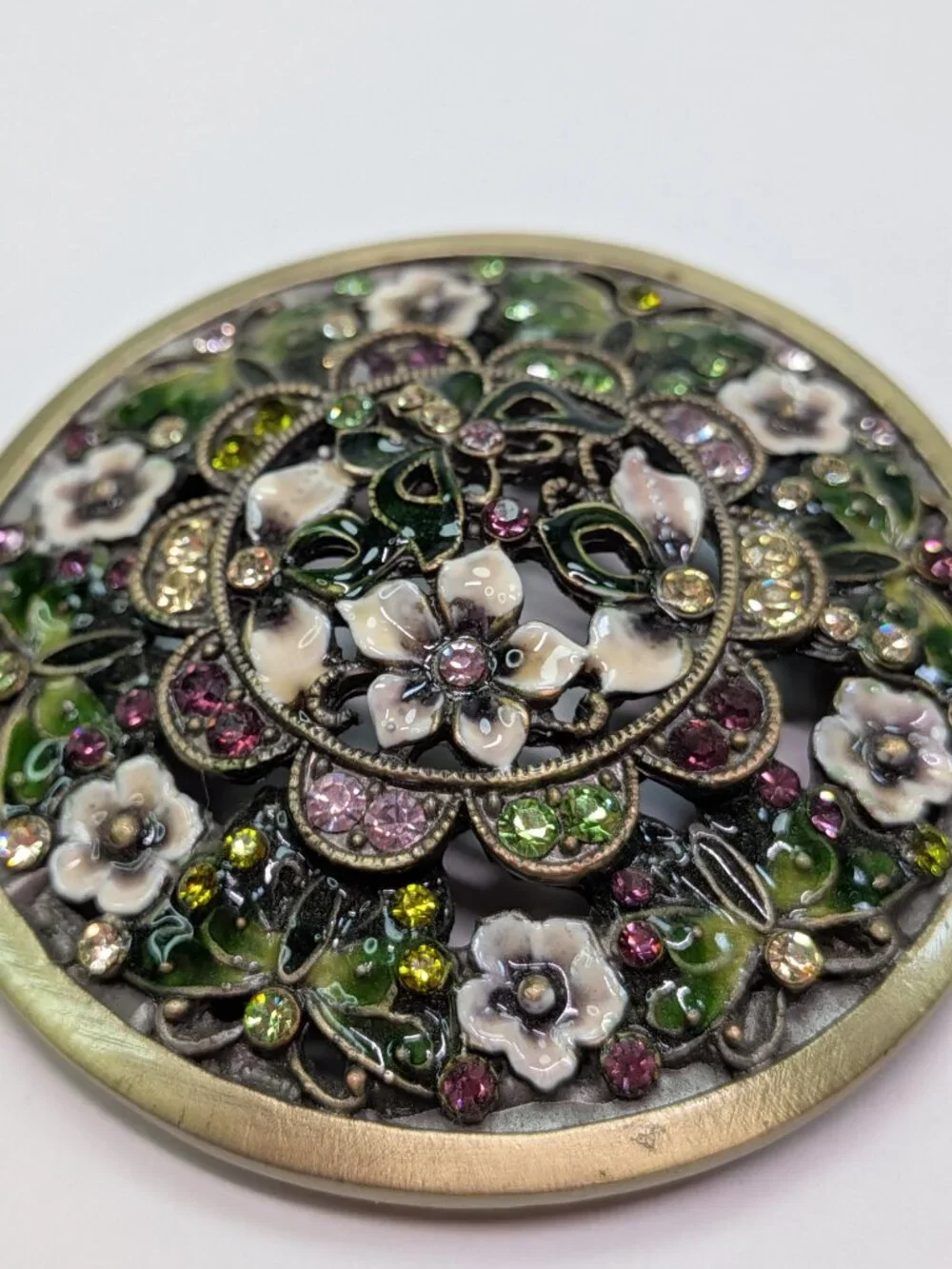 Magical Floral & Butterfly Keepsake Jeweled Trinket Box Metal, Enamel w Box